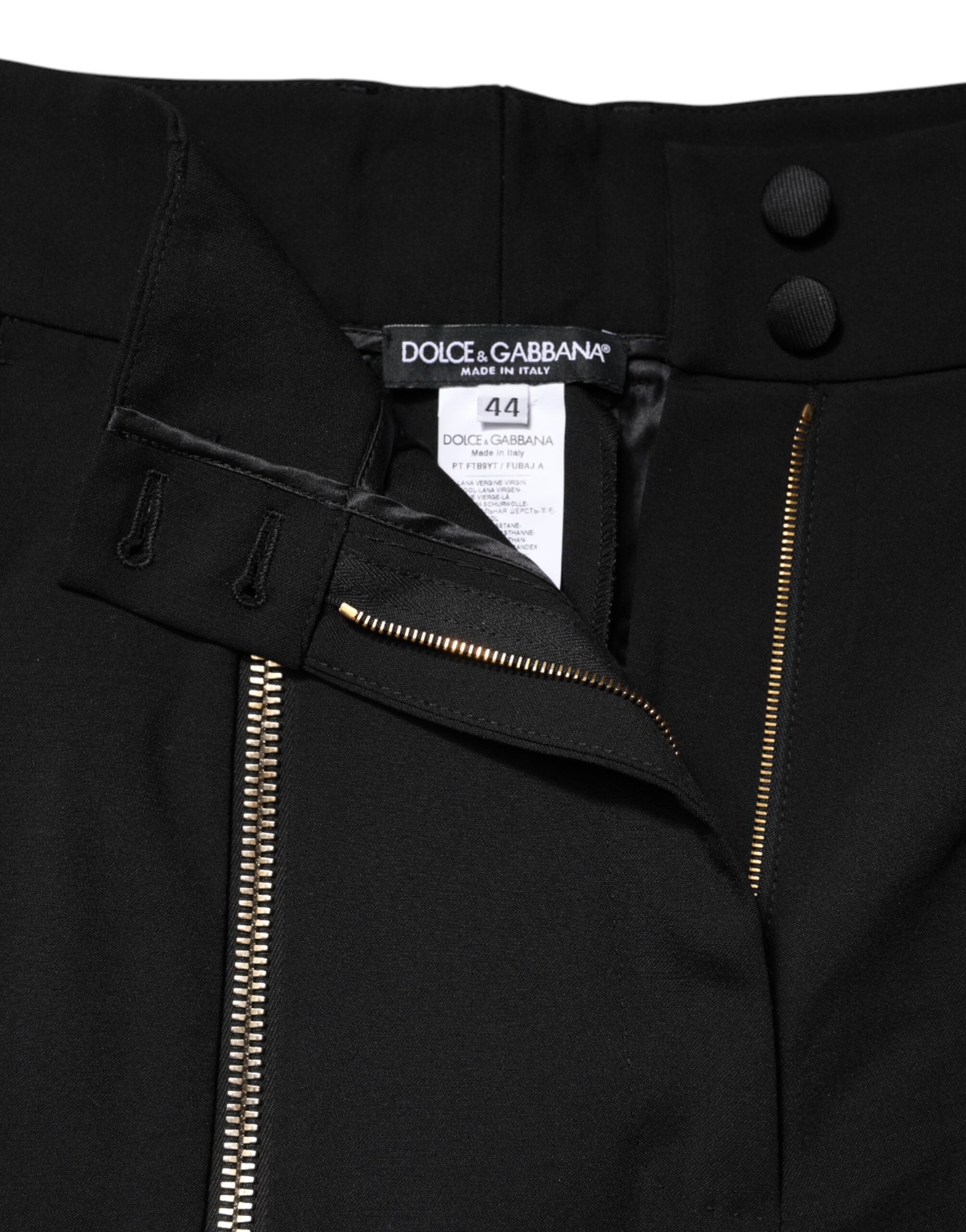 Dolce & Gabbana Black Wool High Waist Zipper Tapered Pants